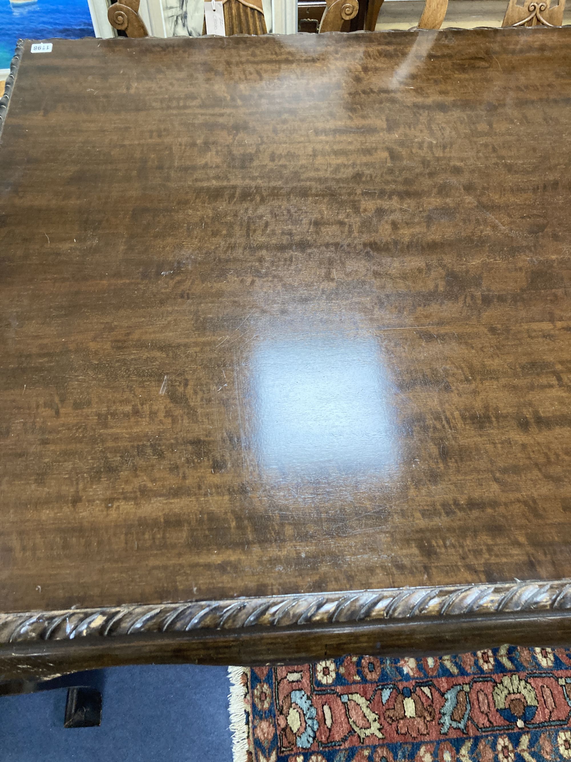 A George III style mahogany rectangular topped dining table, length 188cm, depth 94cm, height 78cm